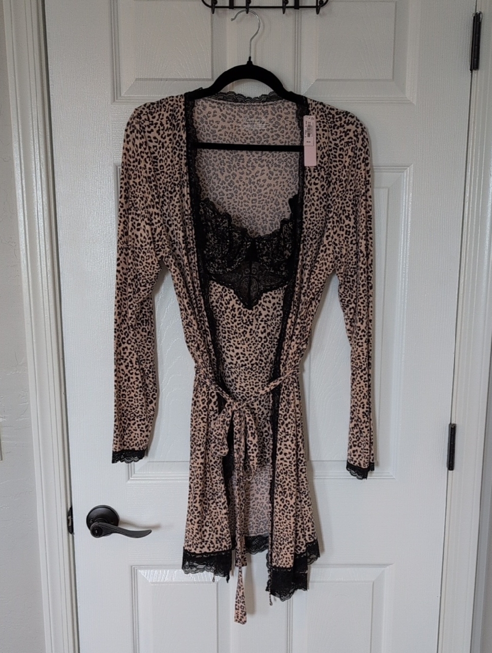 2 Piece Set Victoria's Secret Leopard Print Lace-Trim Robe & Teddy
